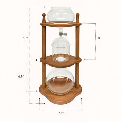 Nispira Cold Brew coffee Maker Ice Coffee Drip Machine with Advanced Slow Drip Technology Borosilicate Glass with Wood Tower, 6-8 Cup, Brown