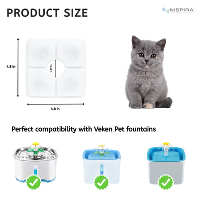 NISPIRA Charcoal Water Filter Replacements Compatible with Veken 84oz/2.5L Cat Water Fountain, Dog Water Fountain