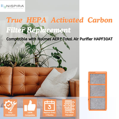 Nispira AER1 Compatible HEPA + Activated Carbon Filter Replacement for Holmes Air Purifier HAPF30AT HAP242-NUC. Smoke Odor Remover