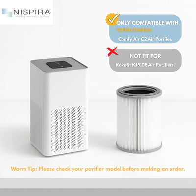 Nispira 3-In-1 True HEPA Activated Charcoal Filter for TOPPIN TPAP001 Air Purifier Comfy Air C2