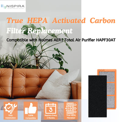 Nispira AER1 Compatible HEPA + Activated Carbon + Carbon Booster Filter Replacement for Holmes Air Purifier HAPF30AT HAP242-NUC. Smoke Odor Remover