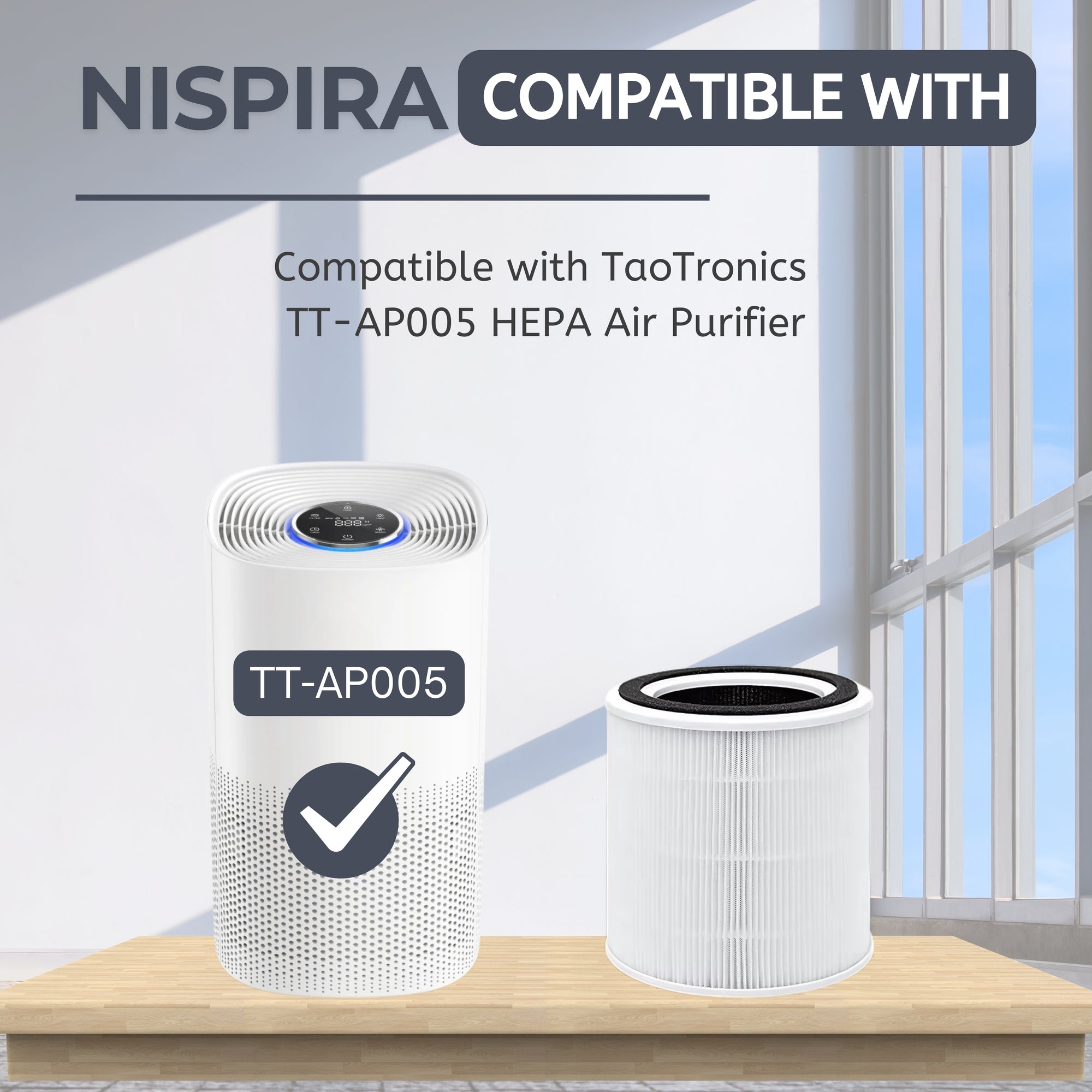 Nispira Replacement Air Purifier Filters (2-Pack) For TaoTronics TT-AP008 - HEPA & Activated Carbon