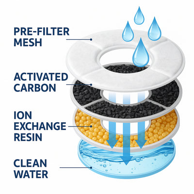 Nispira Replacement Filters for 2.5L/84oz, 3.5L/118oz, 4L/135oz, 4.5L/152oz, 5.5L/186oz & 6.5L/1.6 Gallon Dog Water Fountains, Activated Carbon and Ion Exchange Resin Filtration