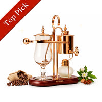 Nispira Vintage Belgian Syphon Coffee Maker – Copper Vacuum Coffee Brewer with Alcohol Burner, Tabletop Manual Coffee Maker