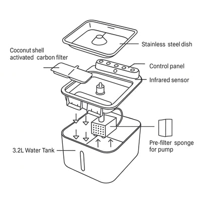 Nispira Cat Water Fountain Filters Compatible with Kastty Battery Operated 108oz/3.2L Pet Fountain, Activated Carbon Replacement Filters