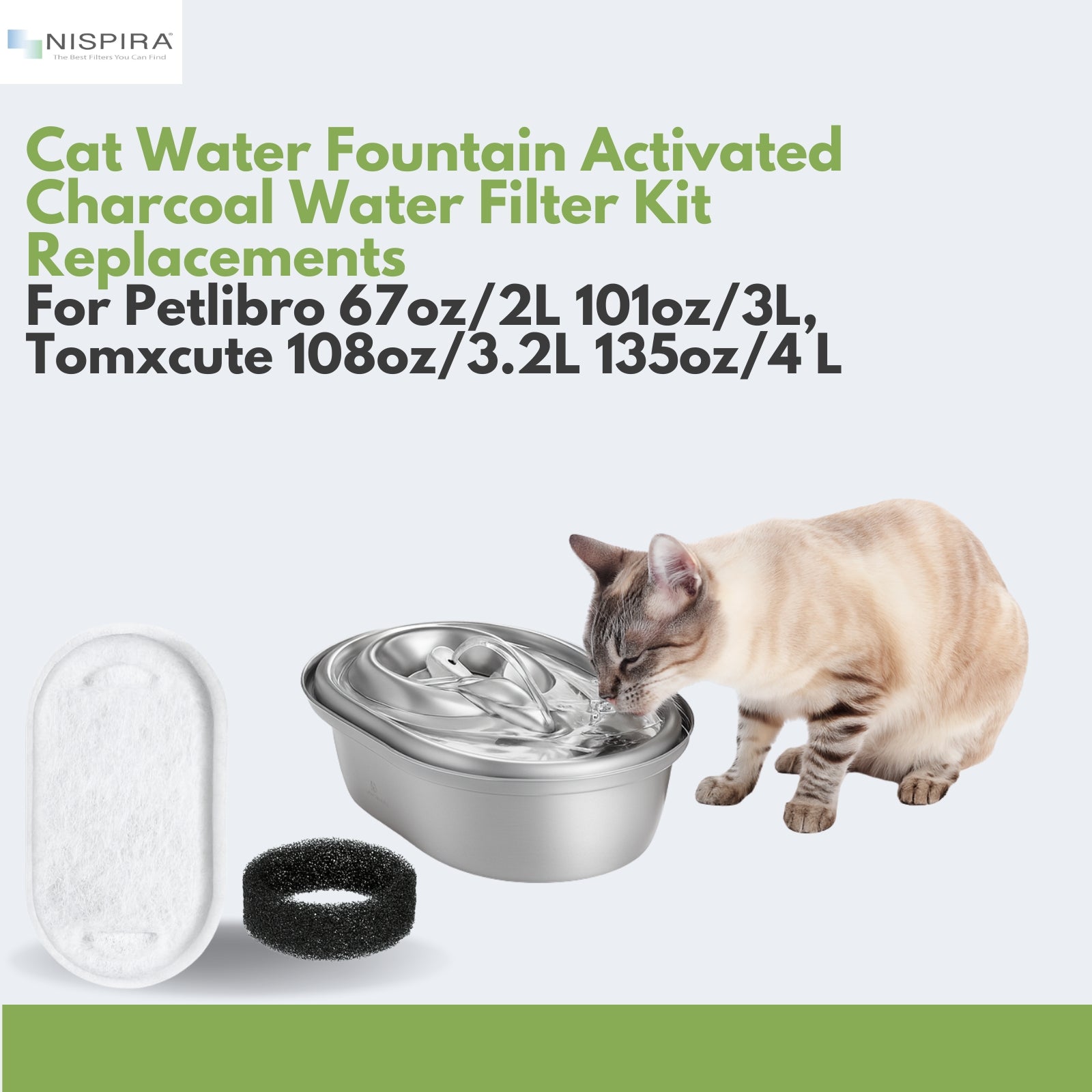 NISPIRA Stainless Steel Cat Water Fountain Activated Charcoal