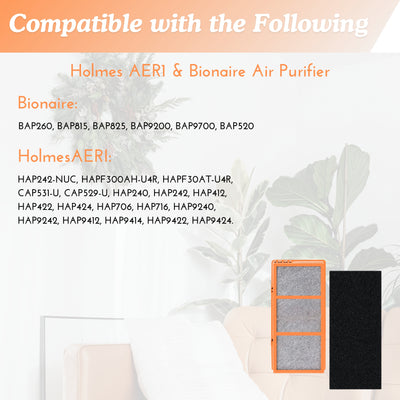 Nispira AER1 Compatible HEPA + Activated Carbon + Carbon Booster Filter Replacement for Holmes Air Purifier HAPF30AT HAP242-NUC. Smoke Odor Remover