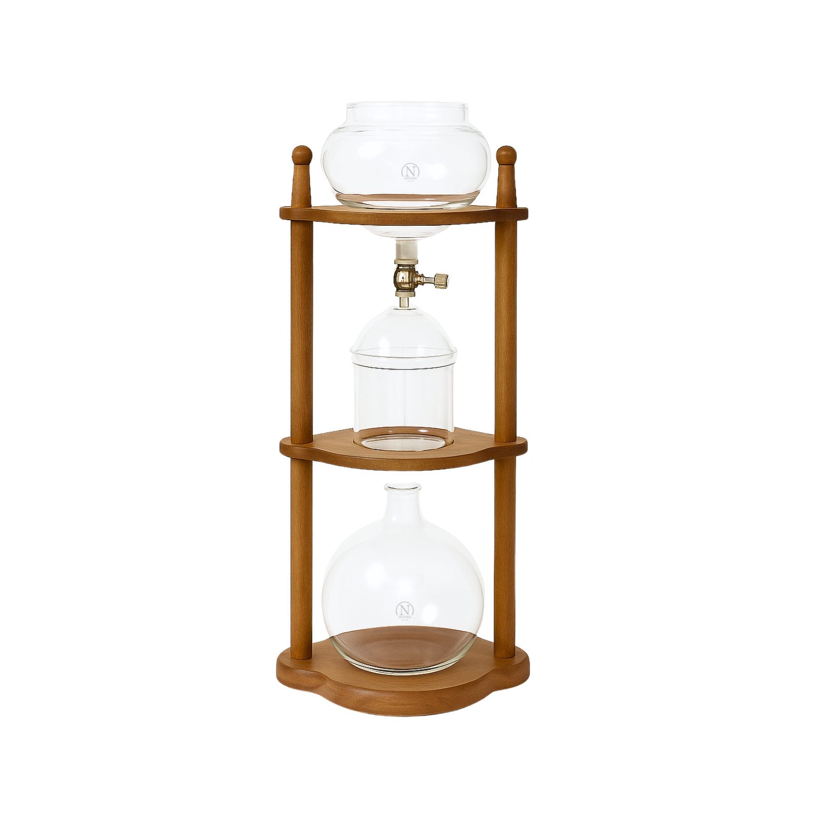 Nispira Cold Brew coffee Maker Ice Coffee Drip Machine with Advanced Slow Drip Technology Borosilicate Glass with Wood Tower, 6-8 Cup, Brown