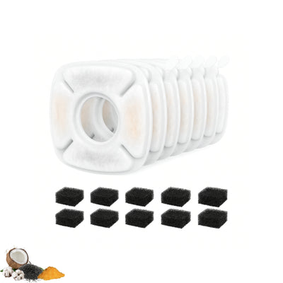 NISPIRA Triple Filtration Charcoal Water Filter Set Replacements Compatible with Veken 67oz, 95oz, 135oz Automatic Stainless Steal Cat Water Fountain, Dog Water Fountain Dispenser