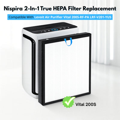 Nispira Vital 200S 2-In-1 True HEPA Filter Replacement Compatible with Levoit Air Purifier Part Vital 200S-RF LRF-V201-YUS | Removes Smoke, Chemical VOCs, Odor, Pet Dander