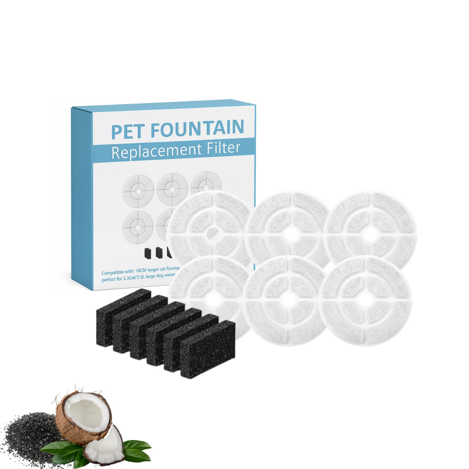 Nispira Cat Water Fountain Filter Replacements for Kastty Sibays 2.5Gal/9.5L Large18CM Dog Water Fountain Dispenser Wireless Pumps Black Sponge