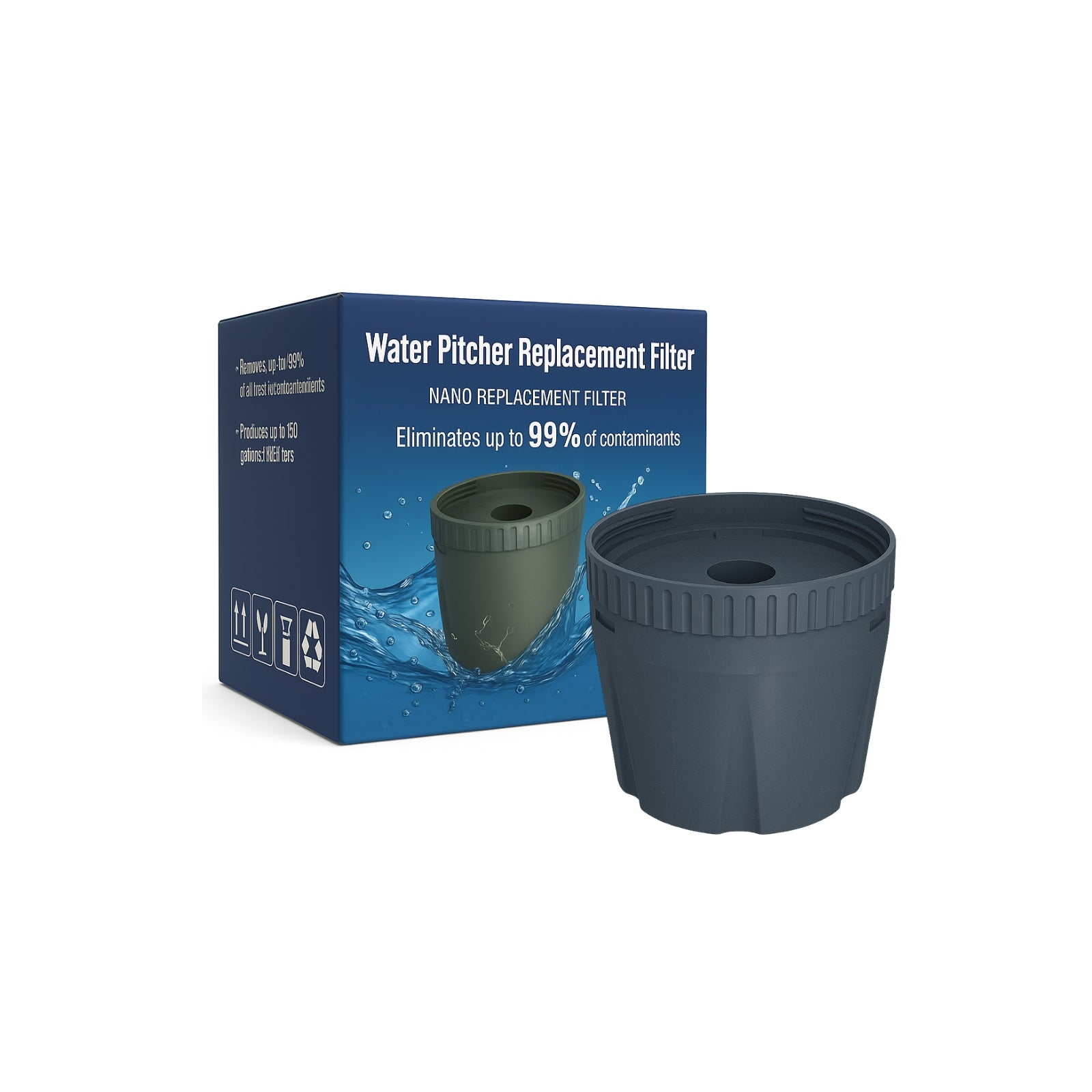 Nispira Water Pitcher Filter Replacement For Epic Nano Pitcher Removes Chlorine, Lead, Odor and More 150 Gallon