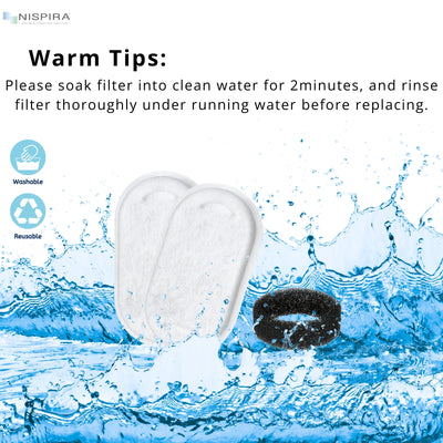 NISPIRA Stainless Steel Cat Water Fountain Activated Charcoal Water Filter Kit Replacements with Spongy Compatible with Petlibro 67oz/2L 101oz/3L PLWF003 PLWF006, Tomxcute 108oz/ 3.2L 135oz/ 4L