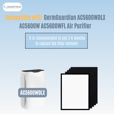 Nispira FLT5600 Filter N Replacement for GermGuardian AC5600WDLX AC5600W AC5600WFL Air Purifier FLT56CB4 True HEPA + Carbon Pre Filter Set.