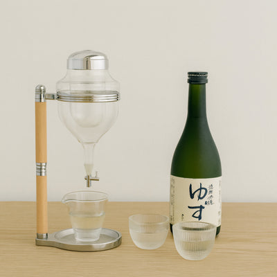 Nispira Ice Sake Wine Whisky Dispenser | Jug Cooler Decanter with Wooden Handle Borosilicate Glass Valve Opening