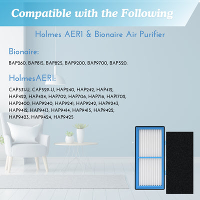 Nispira AER1 Compatible HEPA Filter + Carbon Booster Filter Replacement for Holmes Air Purifier HAPF30AT HAP242-NUC