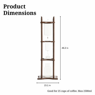 Nispira Cold Brew Drip Tower Iced Coffee Maker Glass Wooden Stand 25 Cups