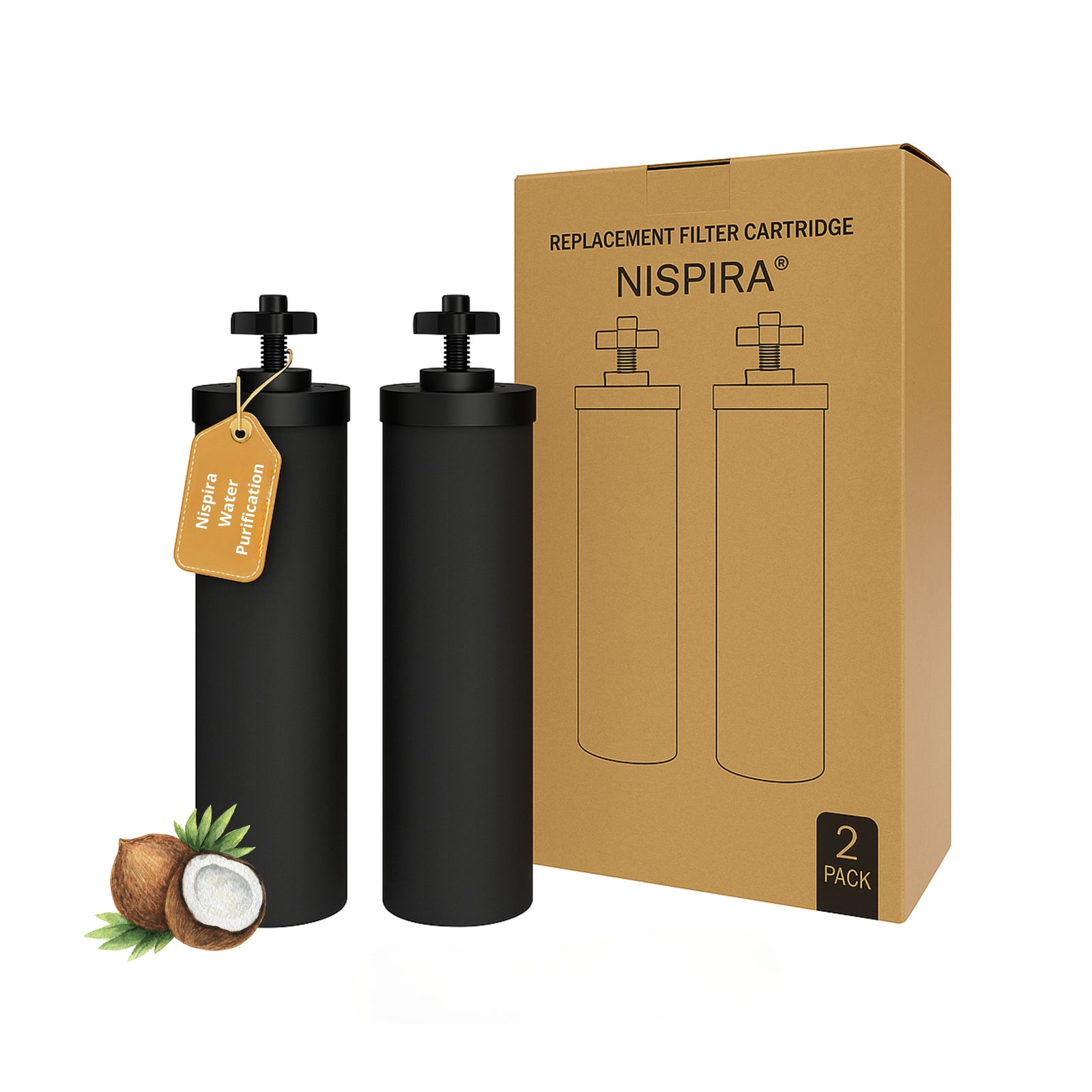 Nispira BB9-2 Water Filter Black Element Cartridge for Countertop Gravity Water Filter System Stainless Steel