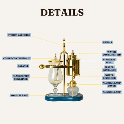 Nispira Vintage Belgium Belgian Royal Balance Syphon Siphon Coffee Maker, Gold with Peacock Blue Base