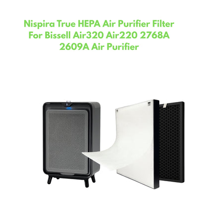 Nispira True HEPA Filter + Activated Carbon Pre Filter Compatible with Bissell Air220 Air320 Air Purifier 2609a 2768a Part 2677, 1 set