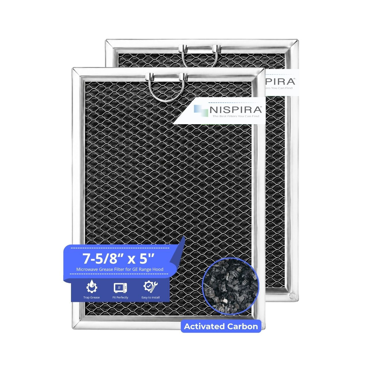 Nispira Replacement Microwave Grease Filter with Activated Carbon Compatible with GE WB06X10309, LG 5230W1A012E, Aluminum Mesh Range Hood Filter