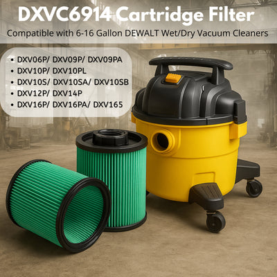 Nispira DXVC6914 HEPA Vacuum Filter, Fits 6-16 Gallon Wet/Dry Vacuums, Compatible with DeWalt DXV06P DXV09P DXV09PA DXV10P DXV10PL DXV10S DXV10SA DXV10SB DXV12P DXV14P DXV16P DXV16PA