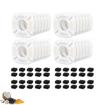 NISPIRA Triple Filtration Charcoal Water Filter Set Replacements Compatible with Veken 67oz, 95oz, 135oz Automatic Stainless Steal Cat Water Fountain, Dog Water Fountain Dispenser