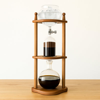 Nispira Cold Brew coffee Maker Ice Coffee Drip Machine with Advanced Slow Drip Technology Borosilicate Glass with Wood Tower, 6-8 Cup, Brown