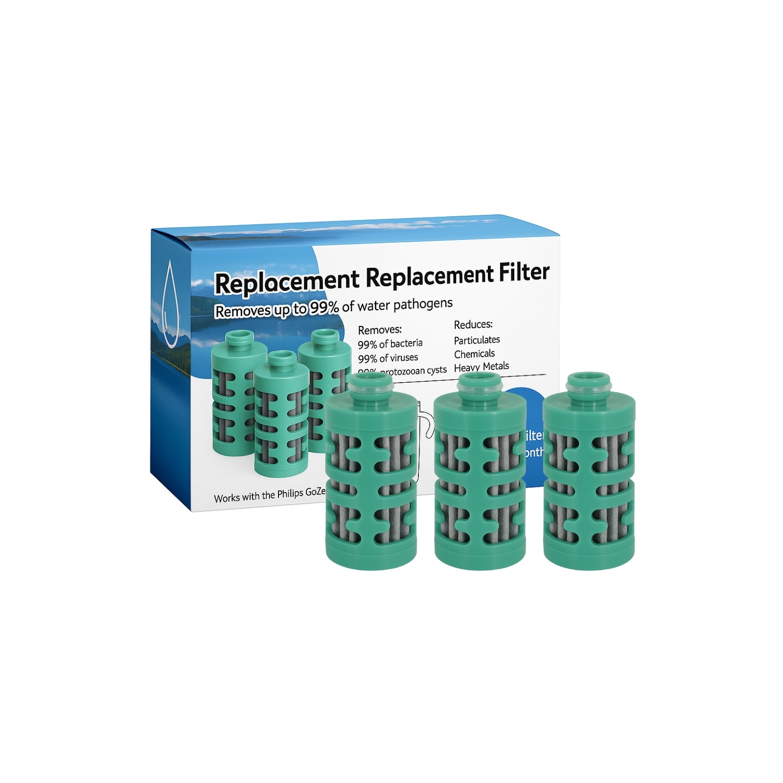 Nispira Activated Carbon Water Filter Replacement Compatible with Philips GoZero Adventure Water Bottle