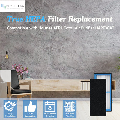 Nispira AER1 Compatible HEPA Filter + Carbon Booster Filter Replacement for Holmes Air Purifier HAPF30AT HAP242-NUC