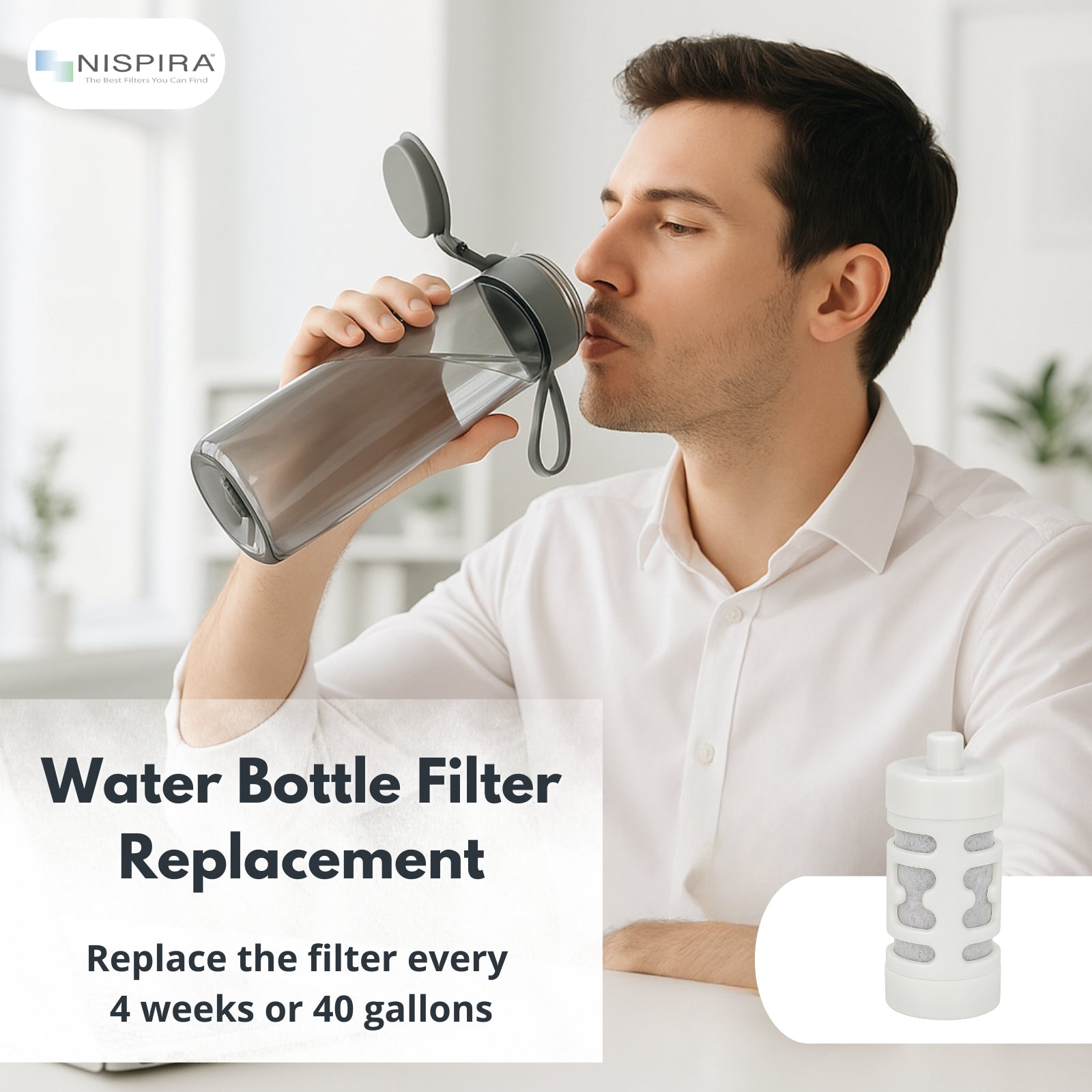 Nispira Activated Carbon Water Filter Replacement Compatible with Philips GoZero Everyday Water Bottle 6
