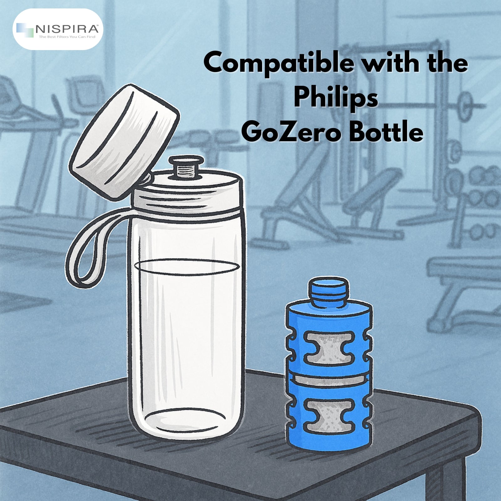 Nispira Activated Carbon Water Filter Replacement Compatible with Philips GoZero Fitness Water Bottle 6