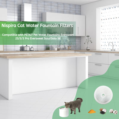 Nispira Cat Water Fountain Filter Replacements for Eversweet 2S/3/3 Solo/Solo SE Cybertail Pet Water Dispenser Triple Filtration