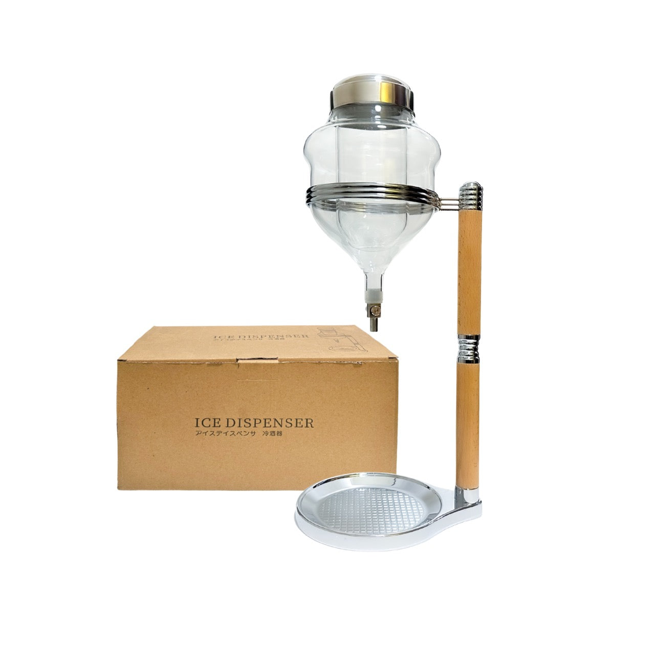 Nispira Ice Sake Wine Whisky Dispenser | Jug Cooler Decanter with Wooden Handle Borosilicate Glass Valve Opening