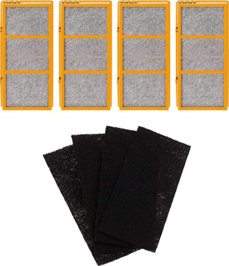Nispira 3-in-1 True HEPA Activated Carbon Air Filter Replacement with Pre Filter For Holmes AER1 Smoke Grabber HAPF30AS-U4R Air Purifier - 1.2” x 10” x 4.6”, (4 HEPA Filters + 4 Carbon Filters)
