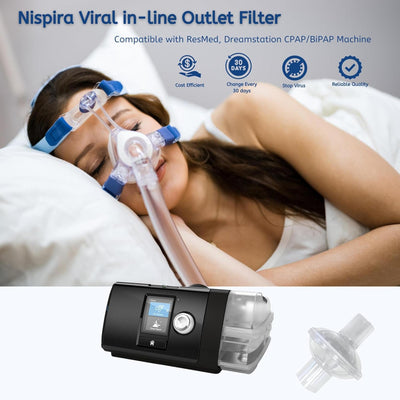 Nispira CPAP Bacteria Inline Filter for BiPAP CPAP Machines Outlet 22 mm Tubing Outlet 22mm/ 15mm