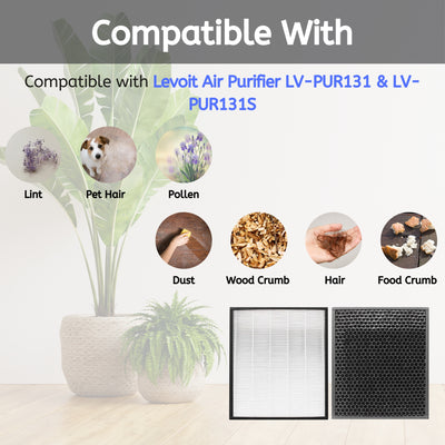 Nispira Filter Replacement Compatible with Levoit LV-PUR131 Air Purifier, 3-in-1 True HEPA with Activated Carbon