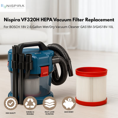 Nispira VF320H HEPA Vacuum Filter for BOSCH 18V 2.6-Gallon Wet/Dry Vacuum Cleaner GAS18V-3/GAS18V-10L
