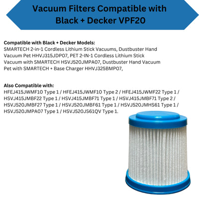 Nispira VPF20 Vacuum Filter Replacement For Black & Decker Smartech Pet 2-in-1 Stick Vacuum