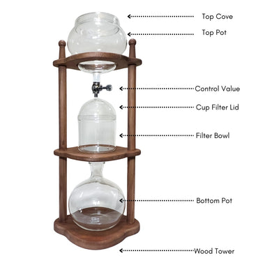 Nispira Cold Brew coffee Maker Ice Coffee Drip Machine with Advanced Slow Drip Technology Borosilicate Glass with Wood Tower, 6-8 Cup, Brown