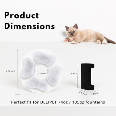 Nispira Cat Water Fountain Replacement Filters with Activated Carbon, Compatible with DEEIPET 74oz/135oz Models